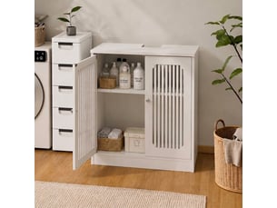 Meuble sous lavabo sans lavabo sur pied avec portes persiennes blanc
