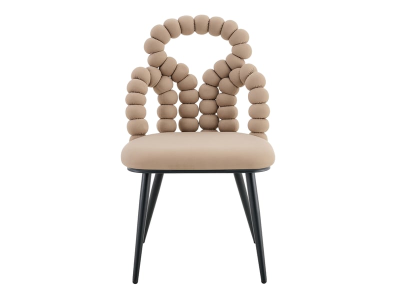  Lot de 2 chaises 48x50x86 cm dossier ouvert à chaîne de boules assise velours moelleuse, pieds métal, camel clair  - Conforama A