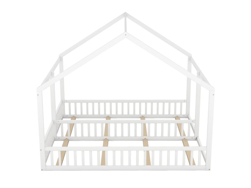 Lits simples 90x200cm pour 2 personnes, lit enfant, lit cabane, lit plat, forme maison, blanc - Conforama C