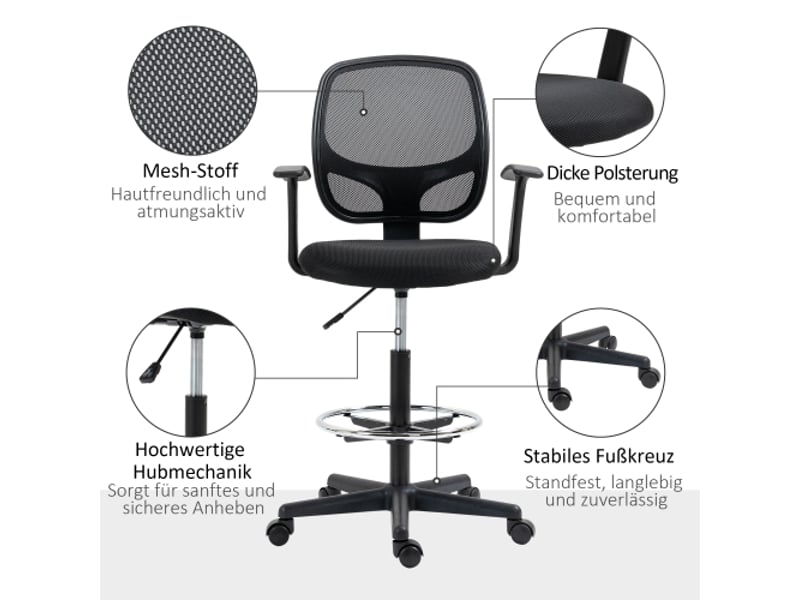  Chaise de bureau ergonomique pivotante avec repose-pieds réglable, noir, 60x56x110-132 cm, 120 kg  - Conforama B