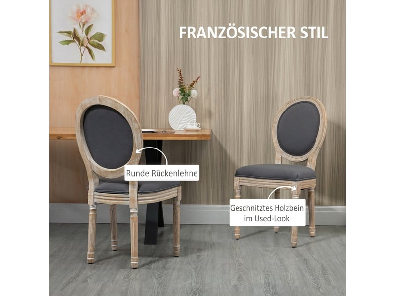  Lot de 2 chaises de salle à manger tissu aspect lin et bois d'hévéa gris et naturel  - Conforama D