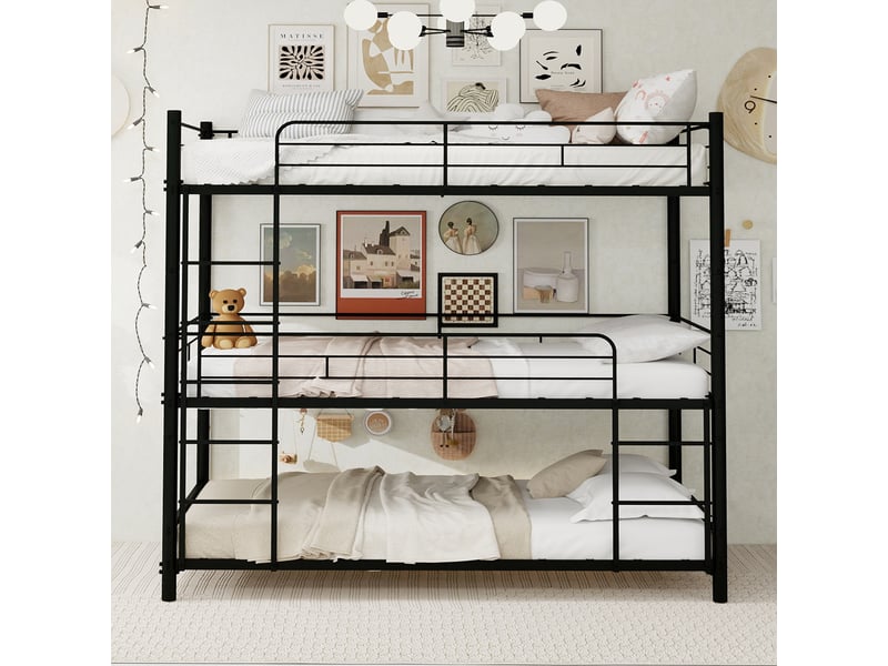  Lit superposé triple métal 90 × 190 cm, échelles, noir IKSETERA TRADING LTD - Conforama D