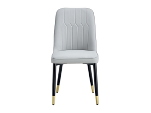 Lot de 2 chaises de salle à manger gris clair moderne, dossier rembourré en similicuir, pieds noirs en métal, pour salle à manger, cuisine ou chambre