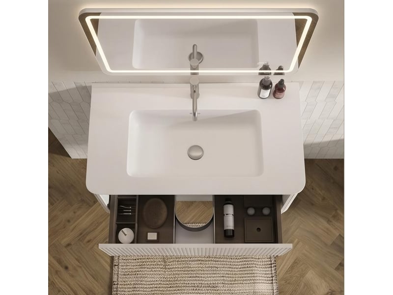 Armoire de salle de bain moderne avec miroir led, meuble sous vasque et colonne pour salle de bain, blanc - Conforama E