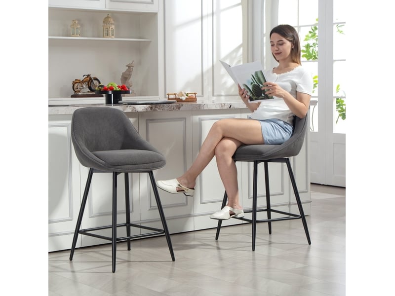  Lot de 2 tabourets de bar 52x49x88 cm pivotants tissu côtelé métal gris  - Conforama E