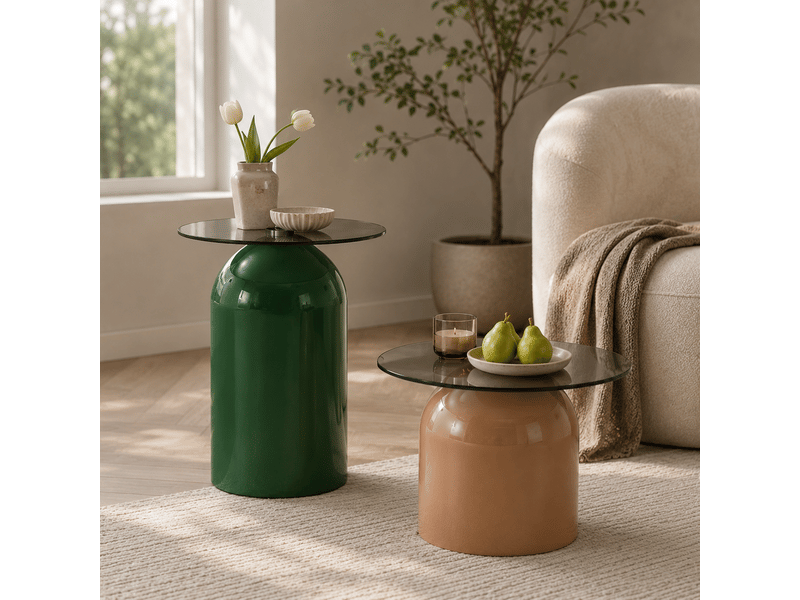  Tables basses gigognes 2 pièces avec plateau en verre trempé et base brillante, style rétro, pour salon et bureau  - Conforama A