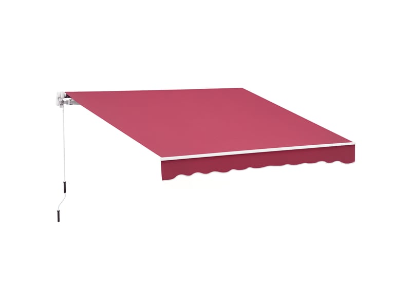  Store banne manuel 395 x 245 cm avec manivelle, pour balcon, terrasse ou patio, en aluminium et toile polyester 280 gm², anti-uv, rouge.  - Conforama A