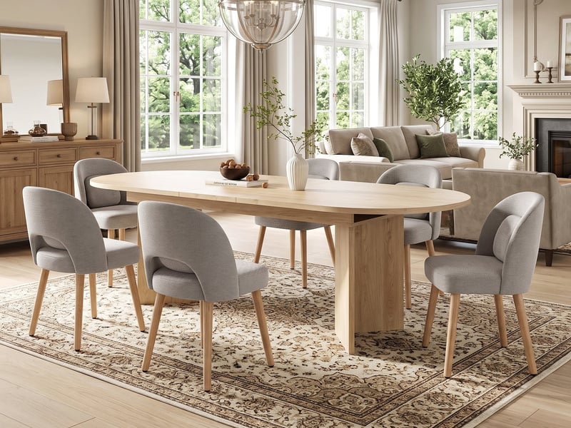 Ensemble table extensible 160200 x 90 cm et 6 chaises de salle à manger, plateau épais, coins arrondis, chaises en bois rembourrées, pivotantes à 360°, style épuré - Conforama B