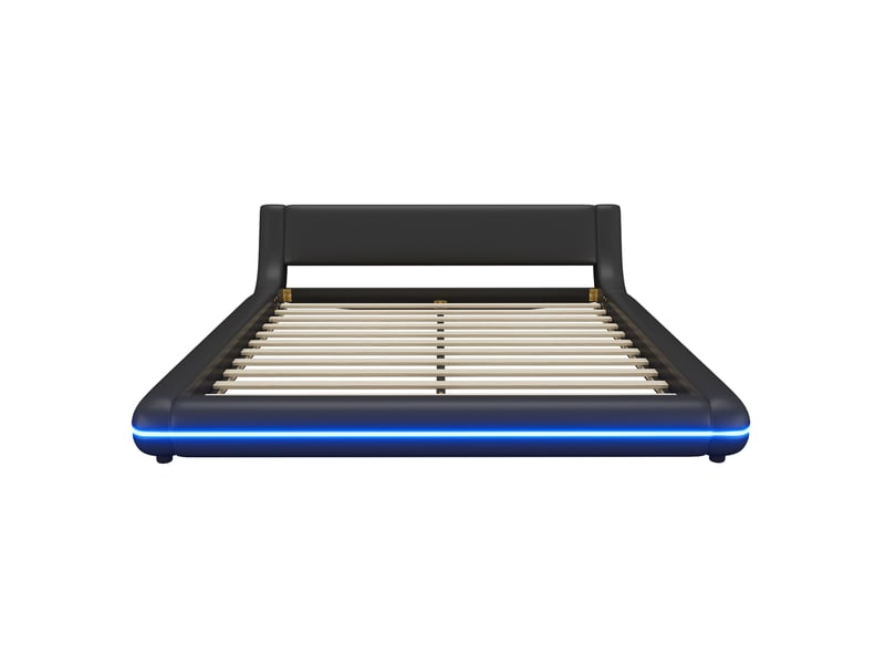  Lit au sol noir 160x200 cm en similicuir pu avec éclairage led d’ambiance  - Conforama A