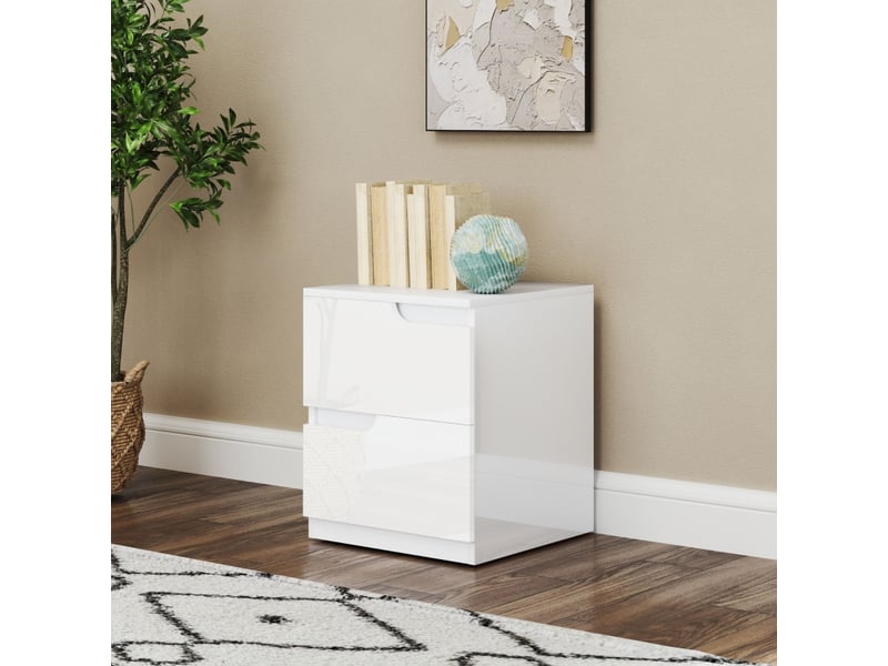  Table de chevet avec 2 tiroirs de rangement pour chambre en panneaux de particules 40×40×48 cm blanc brillant  - Conforama C