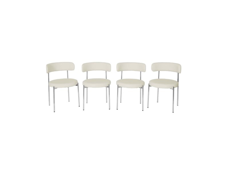  Lot de 4 chaises rondes vintage acier chromé et simili cuir blanc cassé - lola  - Conforama A