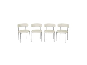 Lot de 4 chaises rondes vintage acier chromé et simili cuir blanc cassé - lola