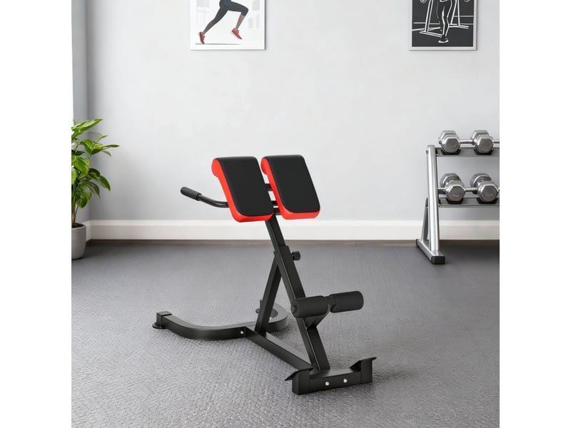 Banc d'hyperextension 112 x 62 x 88 cm rouge et noir en acier, réglable pour exercices du dos à domicile - Conforama B