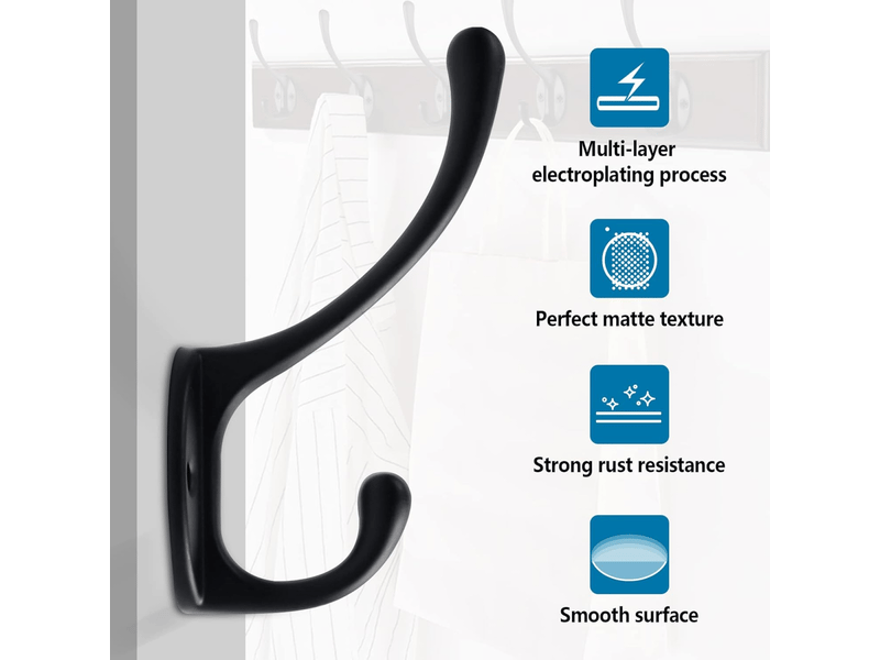  Lot de 12 patères murales à double crochet en métal, idéales pour la salle de bain et la cuisine, noires XLH-ZLS-000296ZLS - Conforama B