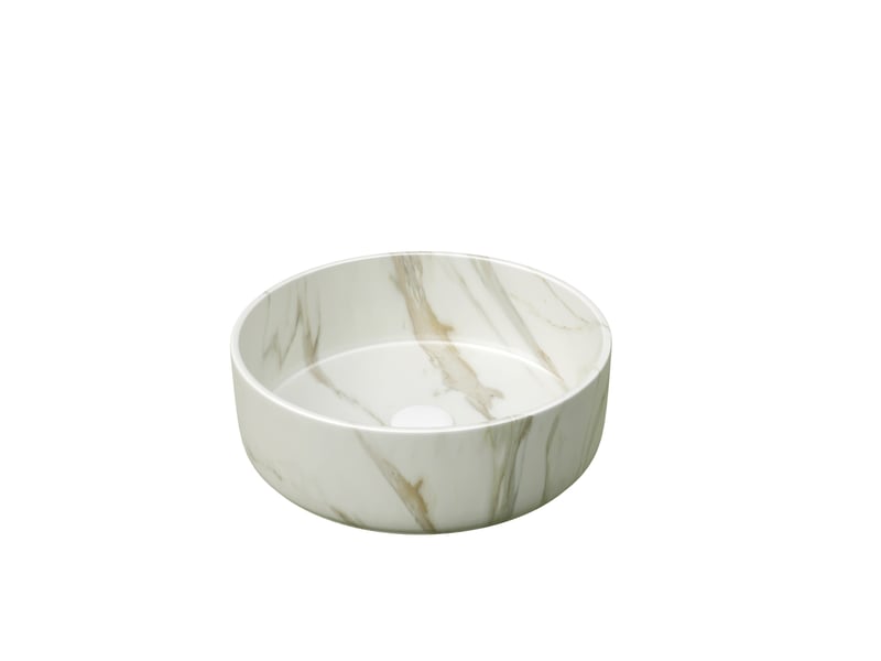  Vasque à poser ronde en céramique avec motif pierre pour salle de bain, finition blanc pierre  - Conforama A