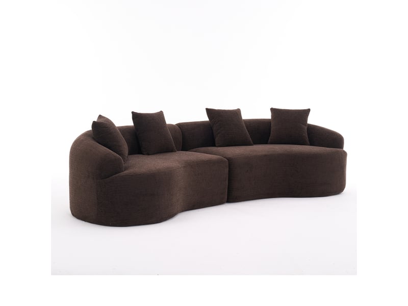  Canapé 4 places en chenille, brun, forme incurvée, configuration modulaire, livré en carton, sans montage  - Conforama A