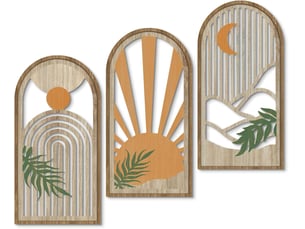 Ensemble de 3 tableaux abstraits bohèmes – décoration murale – décoration murale en bois (20 x 40 cm, environ 0,5 cm d'épaisseur)