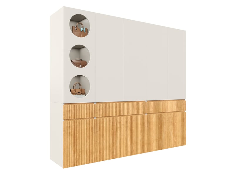 Armoire chambre 225x50x200 cm, avec 10 portes 3 tiroirs, avec étagère d'angle grand placard de rangement, mdf style scandinave moderne, bois - Conforama D