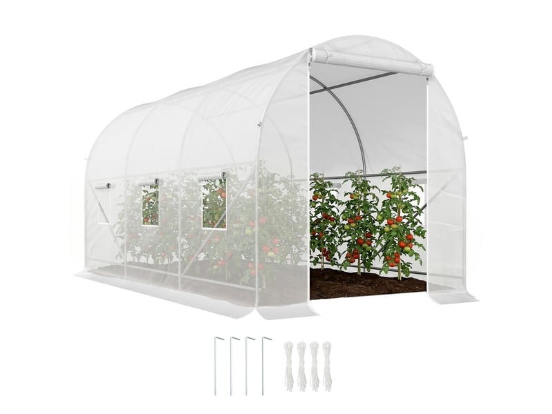  Serre tunnel de jardin 7m², serre de jardin tunnel avec porte et 6 fenêtres, bâche pe 140 gm² 350 x 200 x 200 cm blanc  - Conforama A
