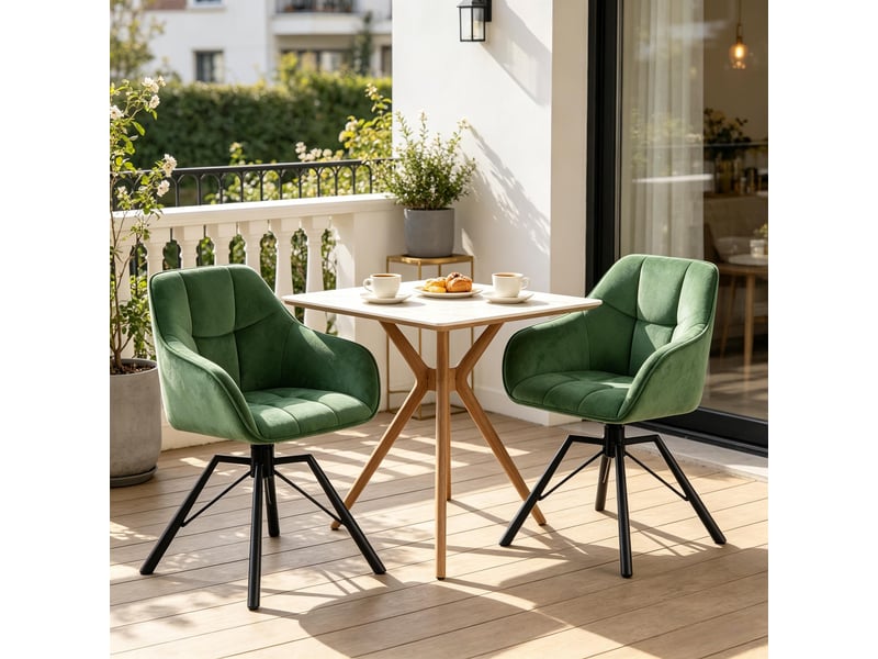  Chaises de salle à manger lot de 2 pivotantes 360° avec accoudoirs  - velours métal vert foncé  - Conforama C