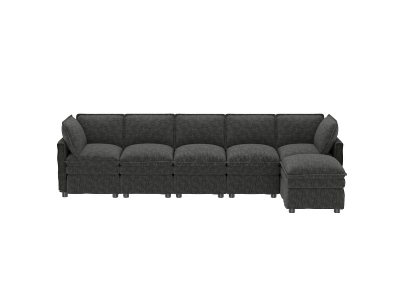 Canapé modulable xxl gris avec fonction lit, forme ul, pouf mobile, double rembourrage, design passepoilé en chenille - Conforama E