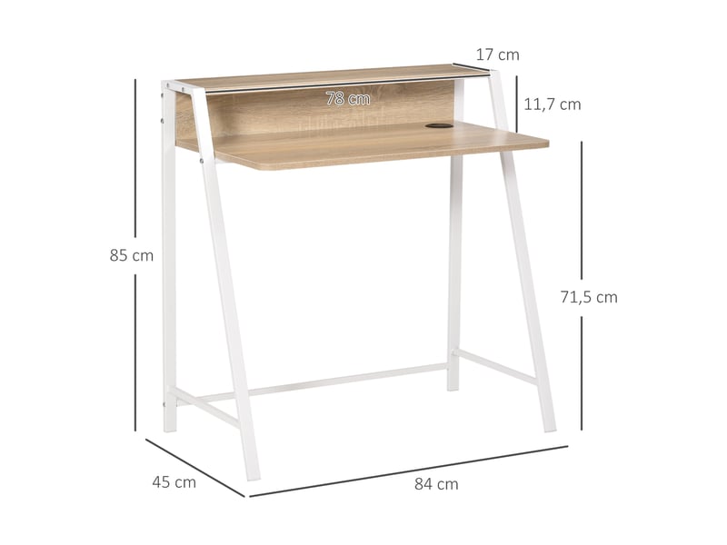  Bureau moderne avec tiroir et passe-câbles, structure métal finition chêne blanc 84x45x85 cm  - Conforama C