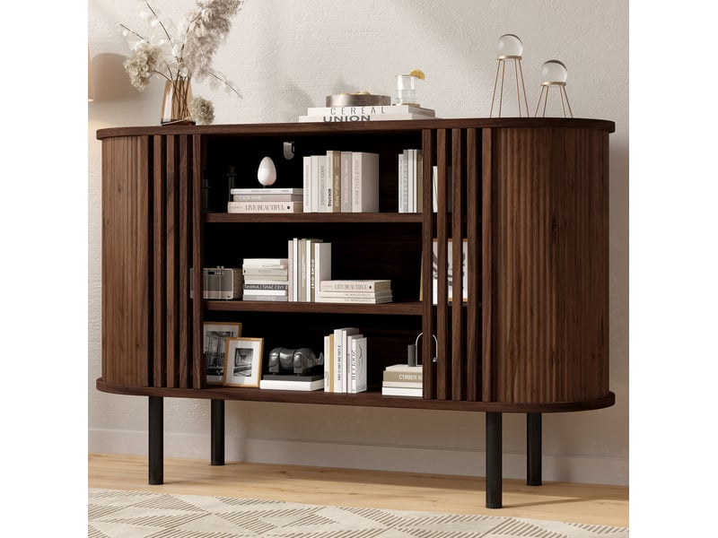  Buffet 120x40x80 cm rangement ouvert mdf noyer foncé  - Conforama D