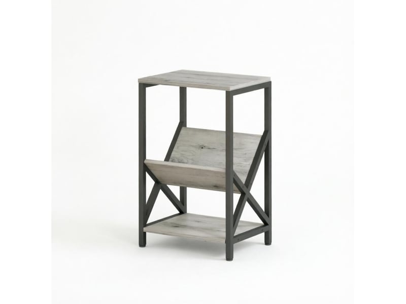  Table d'appoint étroite 40x30x61 cm – gris foncé – 3 niveaux de rangement avec porte-revues en v  - Conforama A