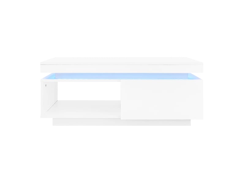  Table basse led blanc brillant 100x50x40,3 cm, tiroir intégré, capacité 50 kg, design moderne  - Conforama A