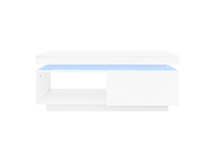 Table basse led blanc brillant 100x50x40,3 cm, tiroir intégré, capacité 50 kg, design moderne