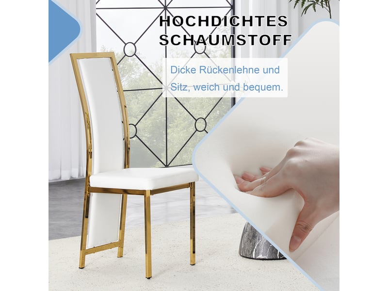  Lot de 4 chaises de salle à manger,44x42,7x109 cm,pu et métal doré,blanc  - Conforama E
