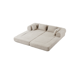 Canapé convertible modulable 4-en-1 200x95x68 cm, couchage 190x200 cm, dossier réglable, 4 coussins, chenille antitache, beige