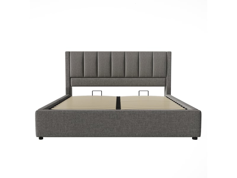  Lit coffre 180 × 200 en lin gris, porte-gobelet discret, usb et usb-c IKSETERA TRADING LTD - Conforama R