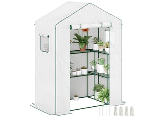 Serre de jardin avec 1 porte, 2 fenêtres et 2 étagères en forme de u pour légumes plantes fleurs bâche pe 140x73x190 cm
