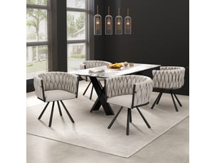 Chaise de salle à manger lot de 4 pivotante à 360° avec dossier ergonomique, en lin beige et métal noir