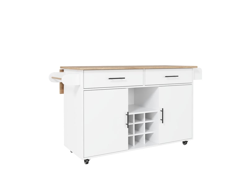 Îlot de cuisine mobile à plateau rabattable - desserte 2 portes 2 tiroirs 120x45x84 cm blanc - Conforama E