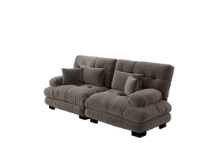 Canapé d'angle, canapé 2 places : en chenille, marron, style cloud, coussins inclus