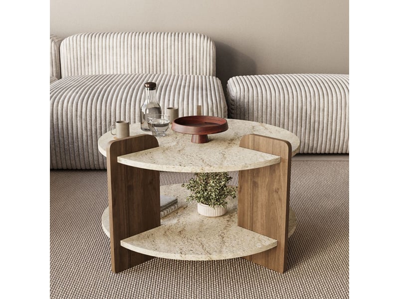  Table basse ronde avec étagère de rangement oalla - beige  - Conforama B