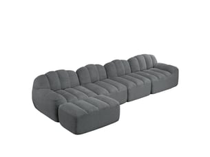 Canapé modulaire 4 places avec 1 ottomane en tissu bouclette granuleux gris - 366 x 165 x 79 cm