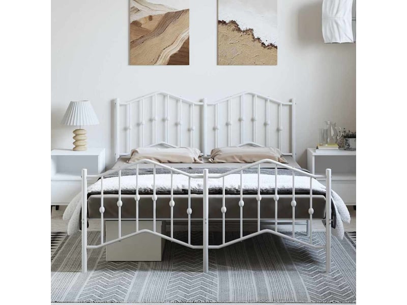 Lit double- lit adulte - cadre de lit métal sans matelas et pied de lit blanc 135x190 cm - Conforama B