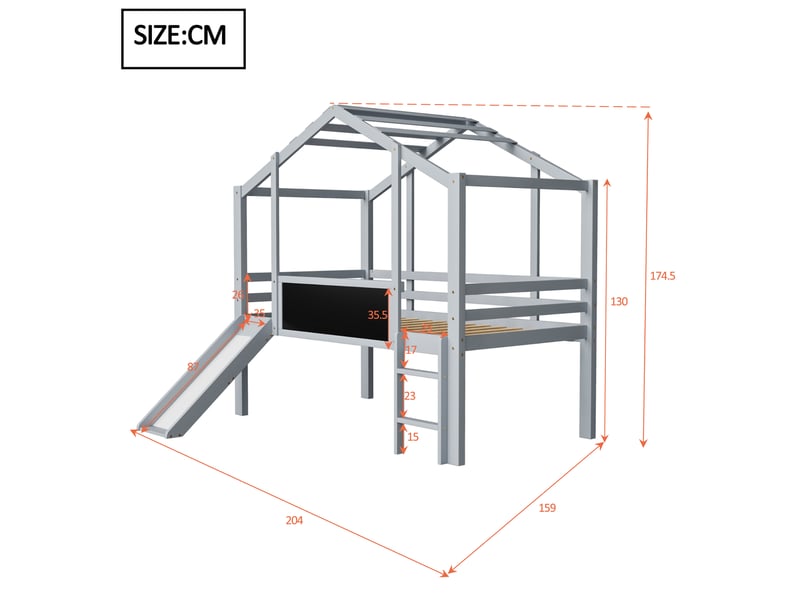 Lit mezzanine 90x200 cm coloris gris bois massif lit enfant gris - Conforama C