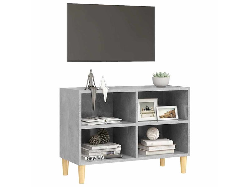  Meuble tv - banc tv - meuble de rangement avec pieds en bois massif gris béton 69,5x30x50 cm  - Conforama E