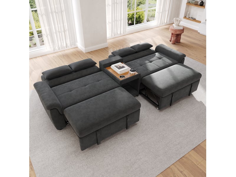  Canapé panoramique modenvie convertible 4 places en chenille gris foncé 284 x 138 x 89 cm  - Conforama E