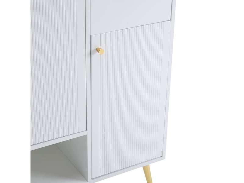  Meuble à chaussures blanc 130x37x100 cm, 2 tiroirs, 4 portes, pieds en métal, rangement polyvalent  - Conforama E
