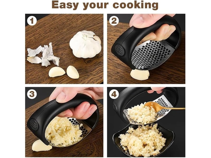  Presse-ail en acier inoxydable, ustensile de cuisine manuel et portable pour presser l'ail, petit accessoire de cuisine (1 pièce)  - Conforama E