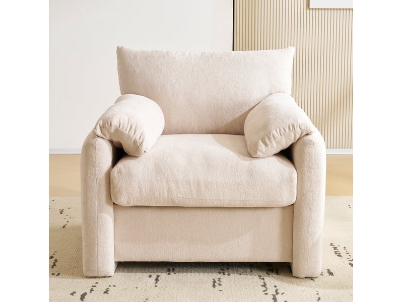  Fauteuil tcqpz en chenille beige 96 x 82 x 84 cm 1 place avec accoudoirs rembourrés pour salon et chambre  - Conforama B