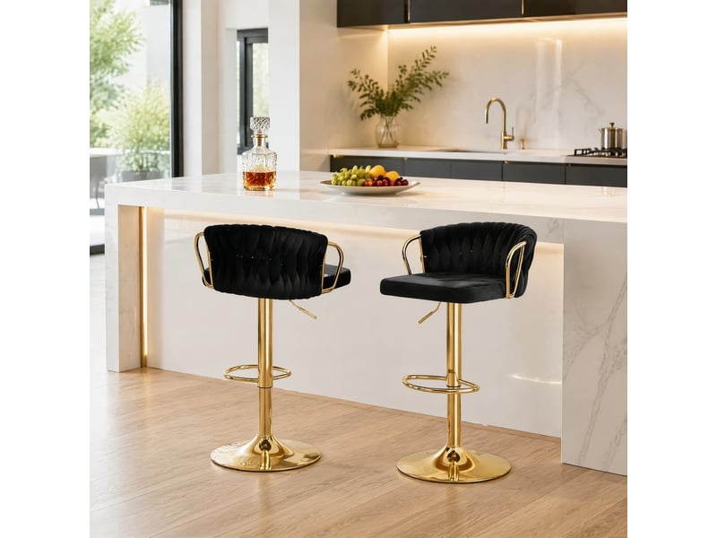  Lot de 2 tabourets de bar pivotants et réglables en velours noir  - Conforama C