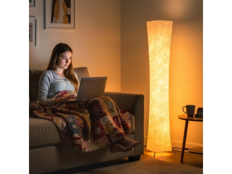  Lampadaire avec abat-jour en papier blanc, 3 niveaux de luminosité, interrupteur au pied  - Conforama C