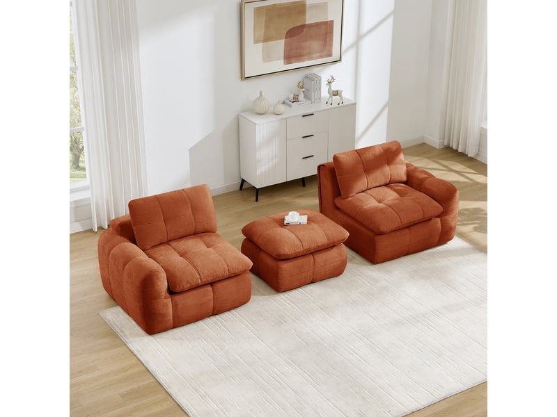  Canapé d’angle modulable 2 places en chenille orange – 194 x 160 x 68 cm Fay Lum - Conforama D