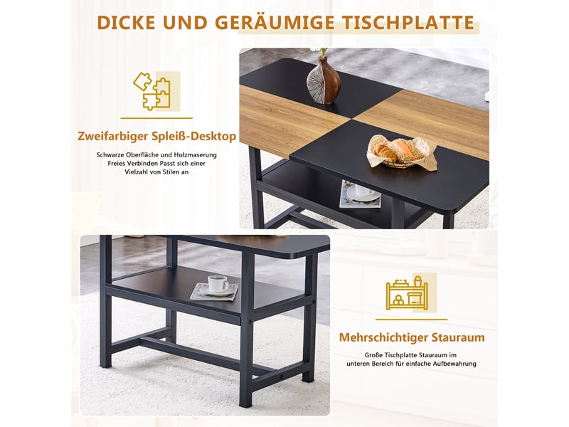  Ensemble table à manger avec 6 chaises blanches en similicuir, table rectangulaire 160 x 90 cm avec étagère intégrée  - Conforama D